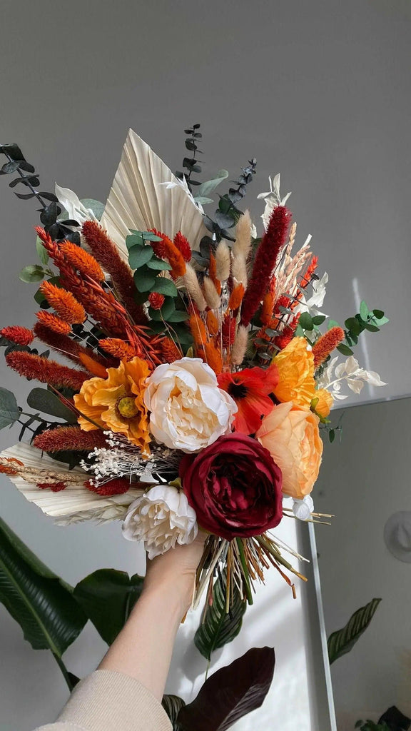 hiddenbotanicsweddings Bouquets Colourful Dried & Artificial Flowers Bridal Bouquet - Burnt Orange & Green No. 2