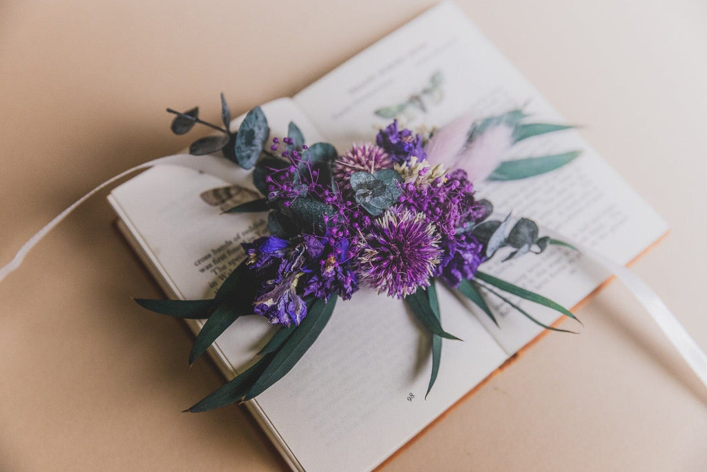 hiddenbotanicsweddings Bouquets Dried Flowers Bridal Bouquet - Dark Green & Purple