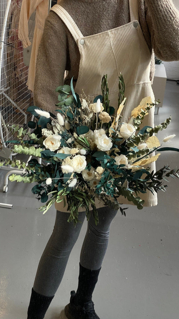 hiddenbotanicsweddings Bouquets Dried Flowers Bridal Bouquet - Forest Green & White