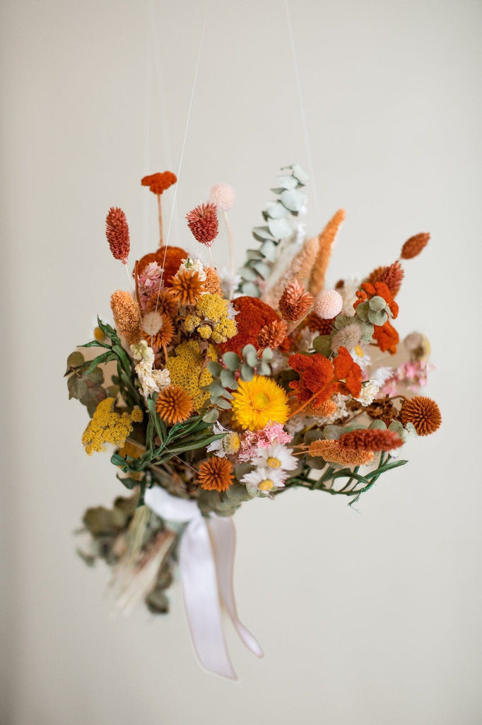 hiddenbotanicsweddings Burnt Orange Yarrow & Dried eucalyptus Wildflower bridal bouquet / billy balls bouquet / Boho Bridal Bouquet
