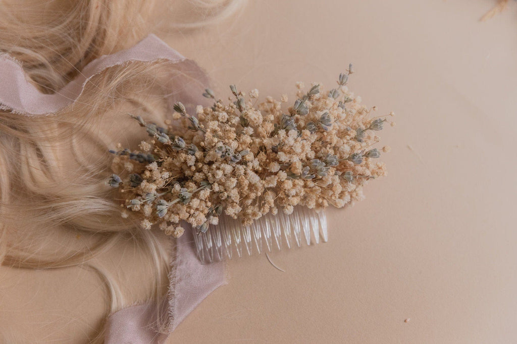 hiddenbotanicsweddings Hair Combs Dried Gypsophila & Dried Lavender Bridal Hair Comb / Wedding Hair Comb
