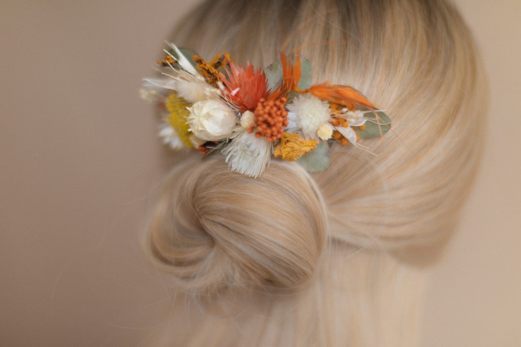 hiddenbotanicsweddings Hair Combs Pastel Autumn Dried Flower Bridal Comb / Autumn Wedding Hair Accessory