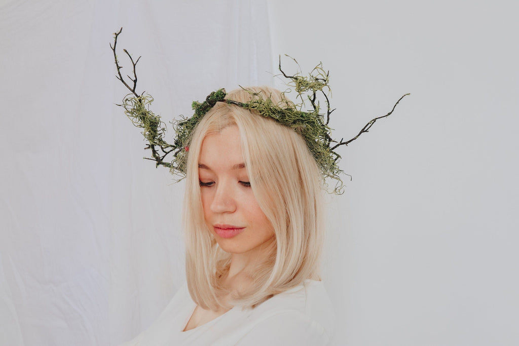 hiddenbotanicsweddings Hair Crowns Elven Queen Woodland Crown, Artificial Green Ivy Bridal Crown,  Wild Twig bridal crown, leaf crown, Forest Crown