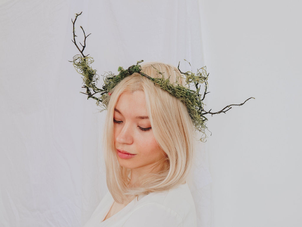 hiddenbotanicsweddings Hair Crowns Elven Queen Woodland Crown, Artificial Green Ivy Bridal Crown,  Wild Twig bridal crown, leaf crown, Forest Crown