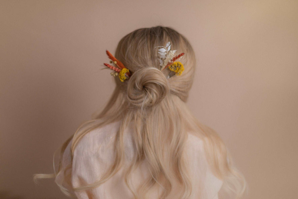 hiddenbotanicsweddings Hair Pin Sets Burn Orange & Yellow Hair Pin Set 4 Piece Boho Bridal Hair Accessories