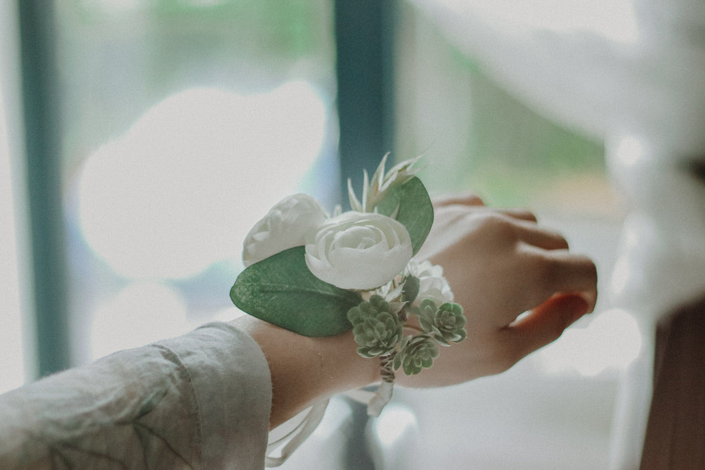 hiddenbotanicsweddings Wrist Corsages Eucalyptus wrist corsage, Eucalyptus Bridal bracelet, Ivory bridesmaids corsage, Rustic bridal wrist corsage, weddings