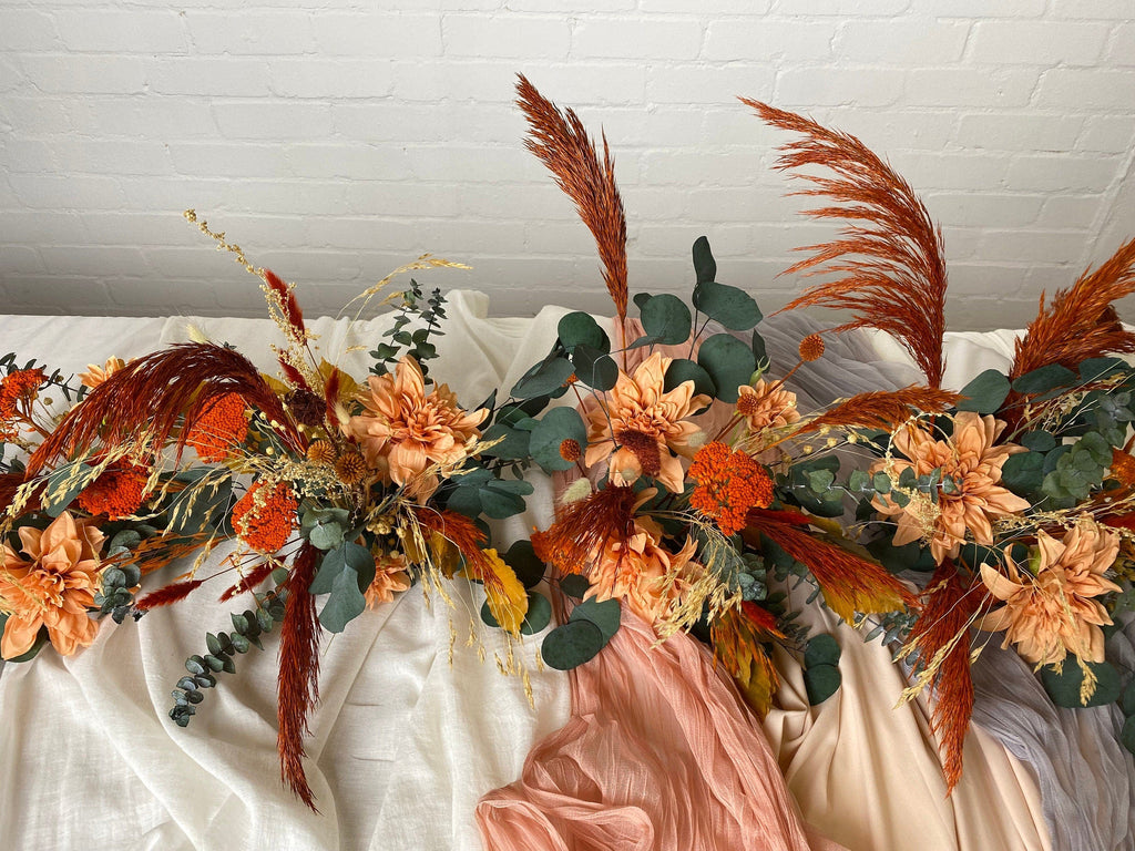 hiddenbotanicsweddings 4 Section Pieces Table Runner Flower Decoration - Rust Orange Wildflowers