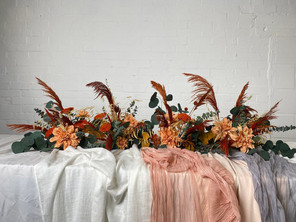 hiddenbotanicsweddings 4 Section Pieces Table Runner Flower Decoration - Rust Orange Wildflowers