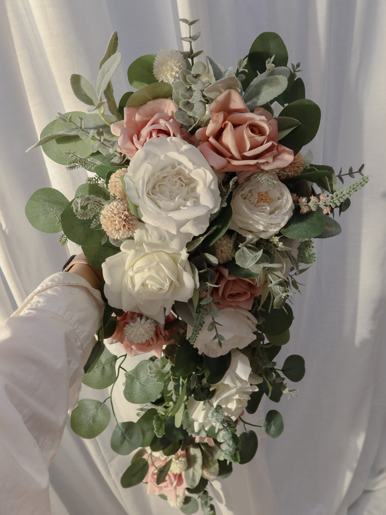 hiddenbotanicsweddings Bouquets Artificial Flowers Bridal Bouquet - Eucalyptus Green & White