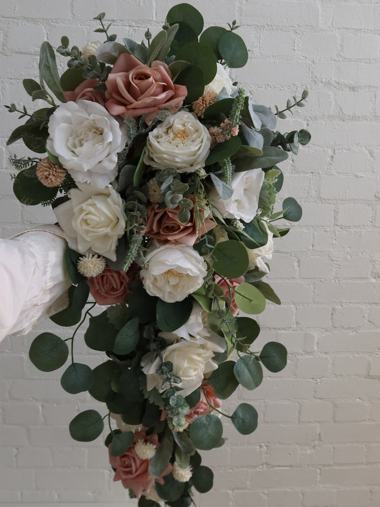 hiddenbotanicsweddings Bouquets Artificial Flowers Bridal Bouquet - Eucalyptus Green & White
