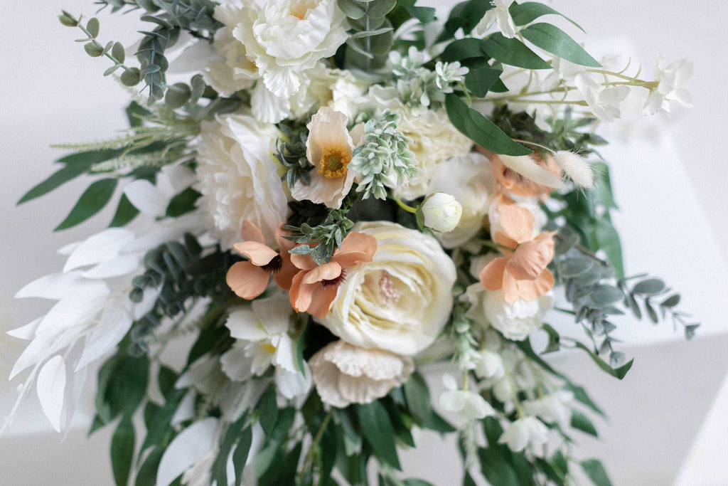 hiddenbotanicsweddings Bouquets Artificial Flowers Bridal Bouquet - Forest Green & White No. 2