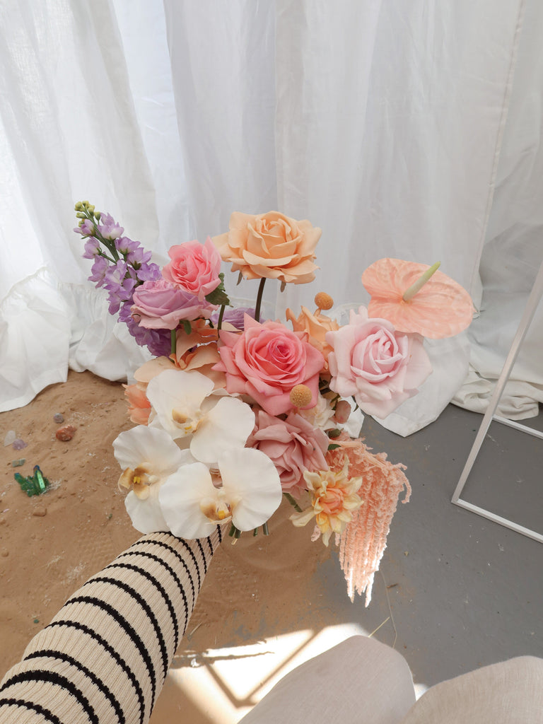hiddenbotanicsweddings Bouquets Colourful Artificial Flowers Bridal Bouquet - Pastel Peach & Pink