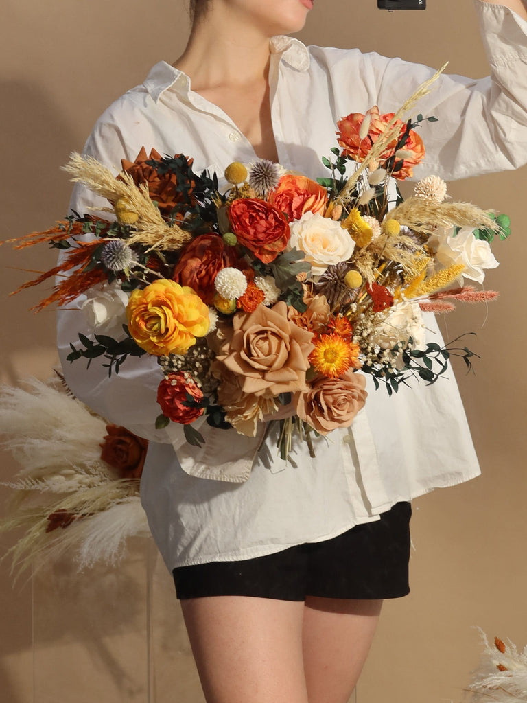 hiddenbotanicsweddings Bouquets Colourful Dried and Artificial Flowers Bridal Bouquet - Natural Orange & Red