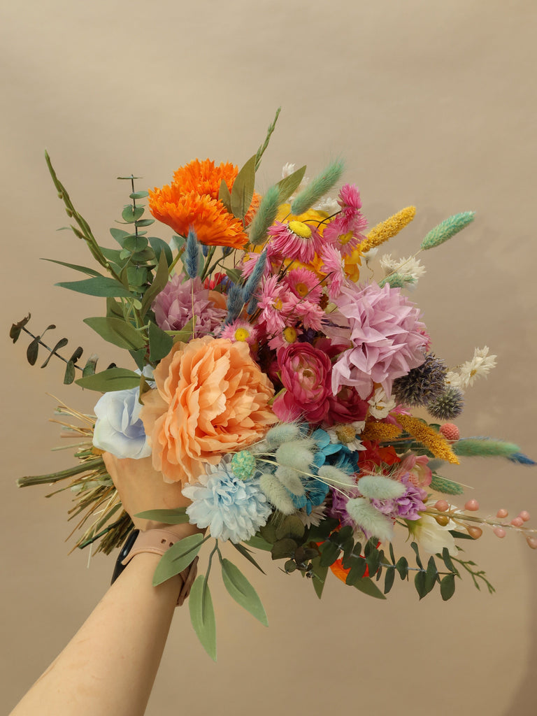 hiddenbotanicsweddings Bouquets Colourful Dried and Artificial Flowers Bridal Bouquet - Tropical Peach & Pink