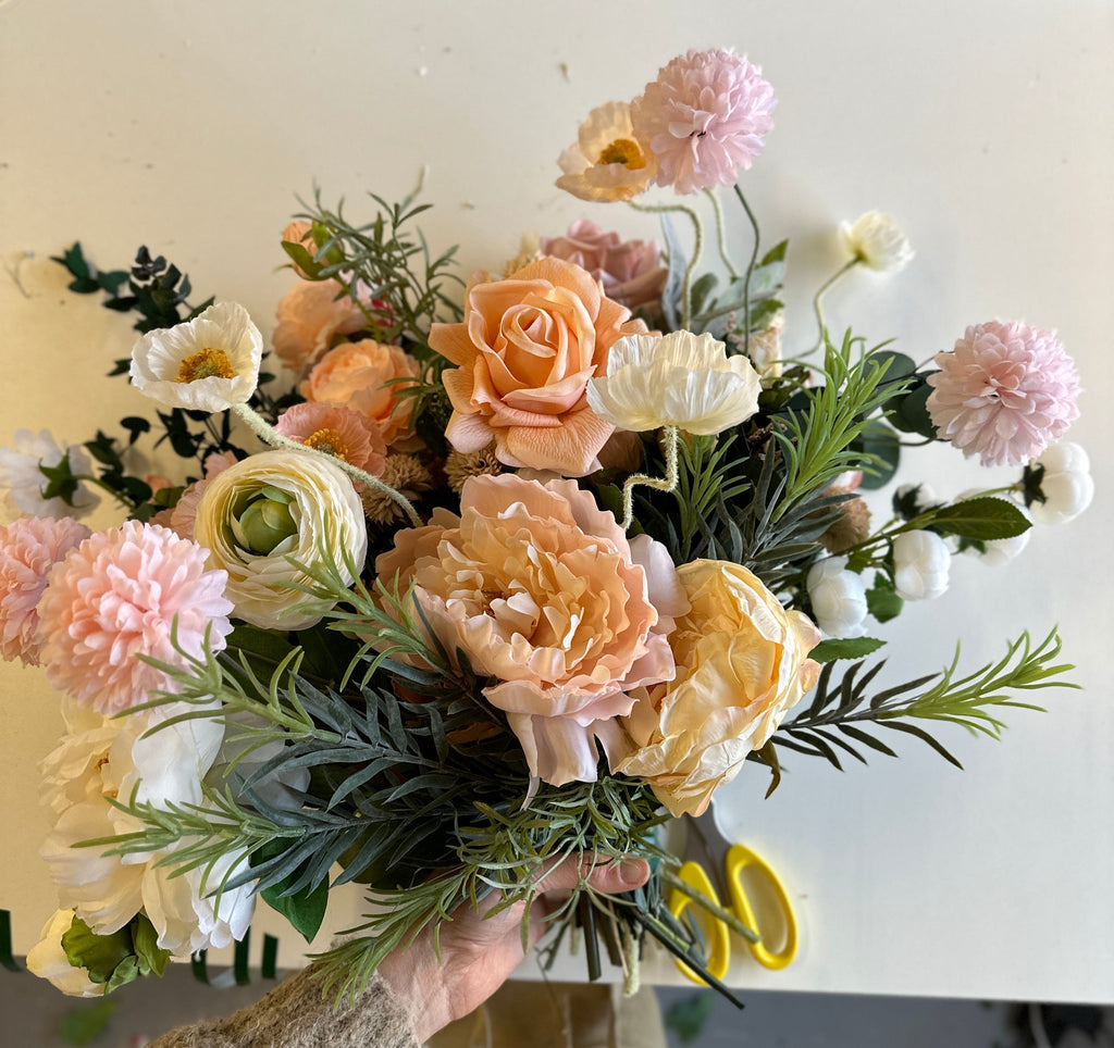hiddenbotanicsweddings Bouquets Colourful Dried & Artificial Flowers Bridal Bouquet - Eucalyptus Green & Peach