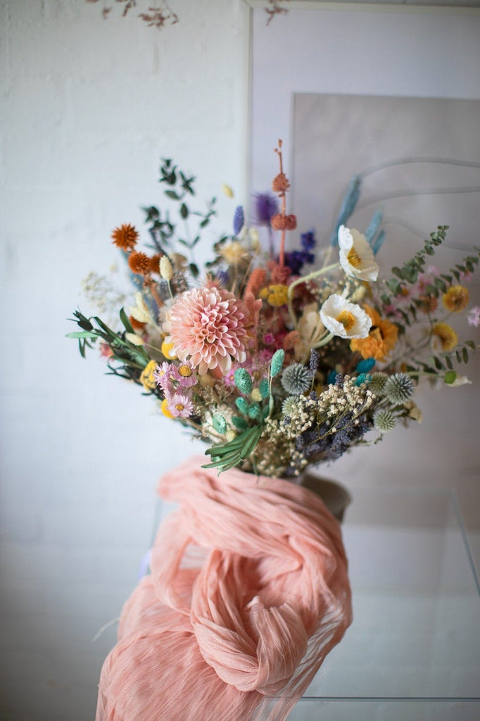 hiddenbotanicsweddings Bouquets Colourful Dried & Artificial Flowers Bridal Bouquet - Light Green & Pink