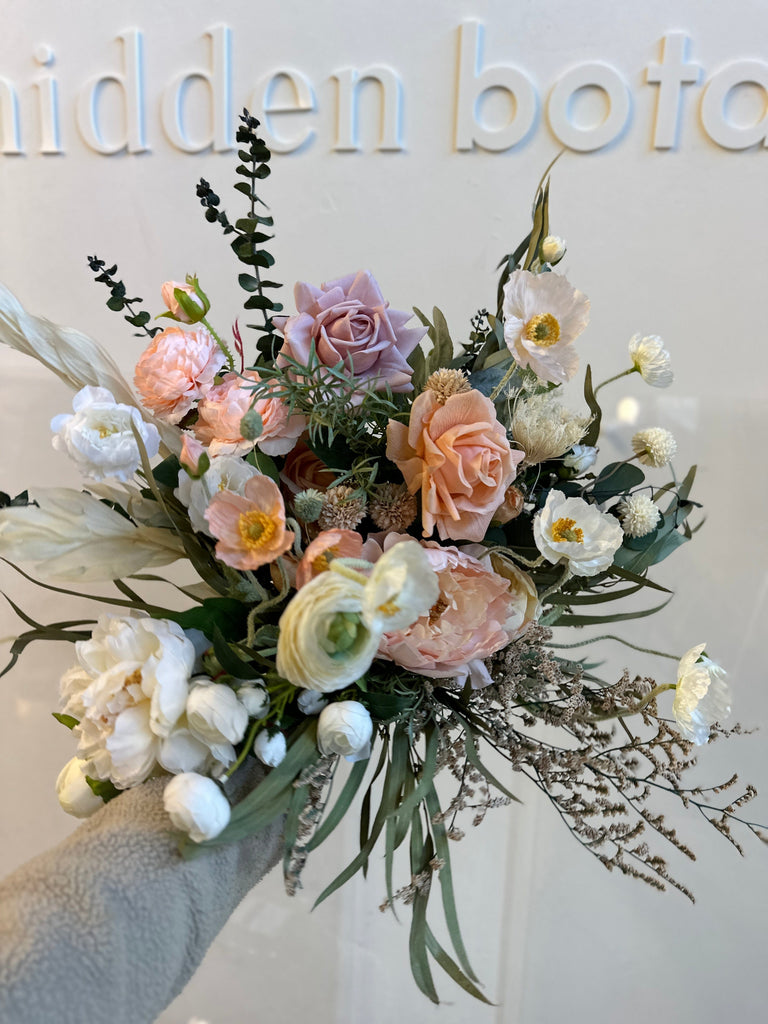 hiddenbotanicsweddings Bouquets Colourful Dried & Artificial Flowers Bridal Bouquet - Salmon Peach & Green