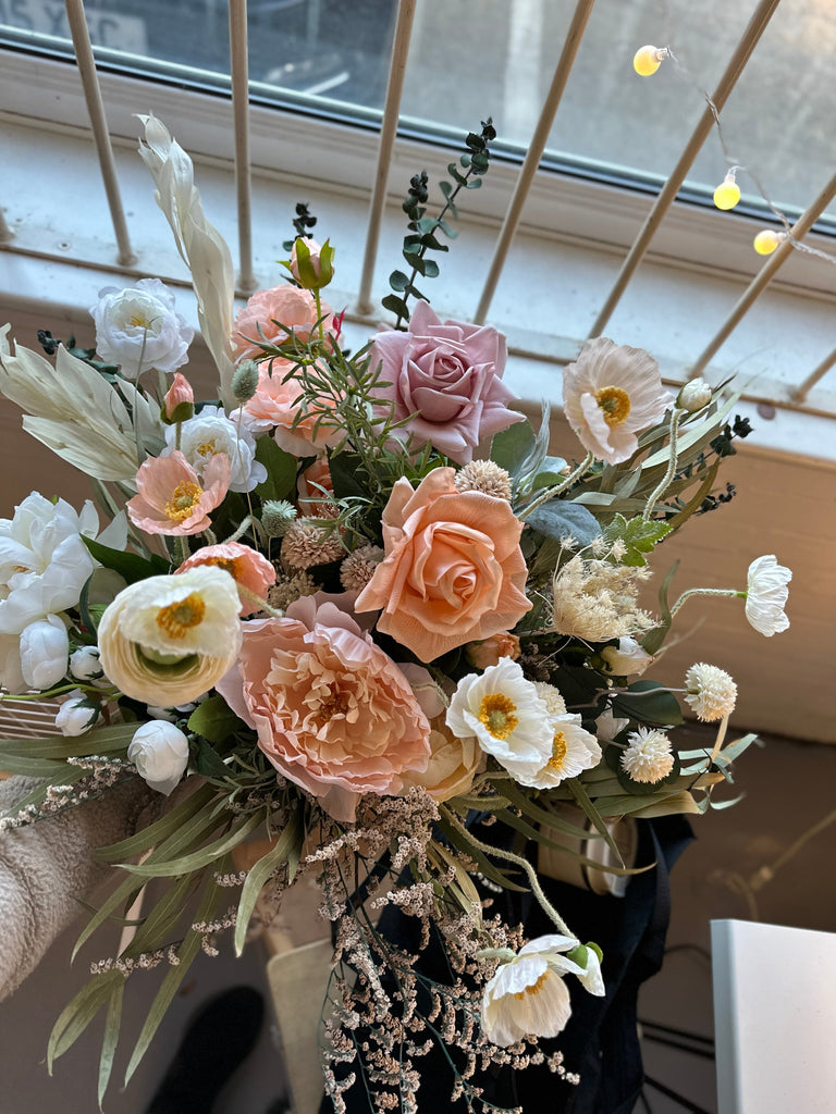 hiddenbotanicsweddings Bouquets Colourful Dried & Artificial Flowers Bridal Bouquet - Salmon Peach & Green