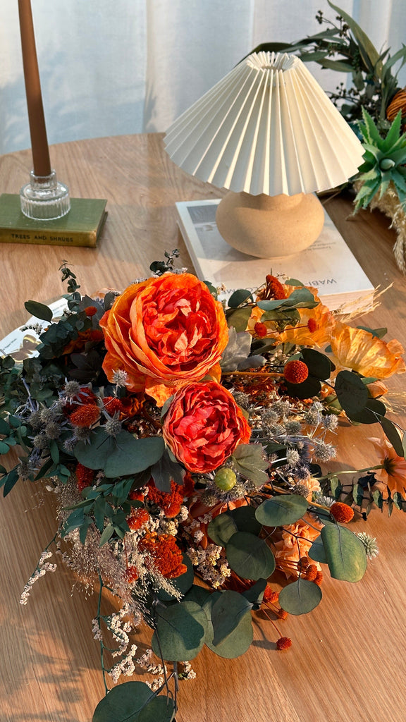 hiddenbotanicsweddings Bouquets Colourful Dried & Artificial Flowers Bridal Bouquet - Vivid Orange & Green