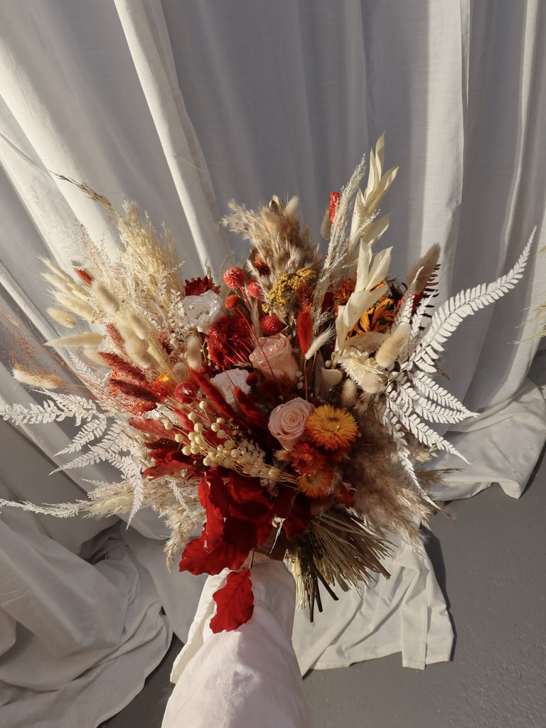 hiddenbotanicsweddings Bouquets Colourful Dried Flowers Bridal Bouquet - Autumn Peach & Red