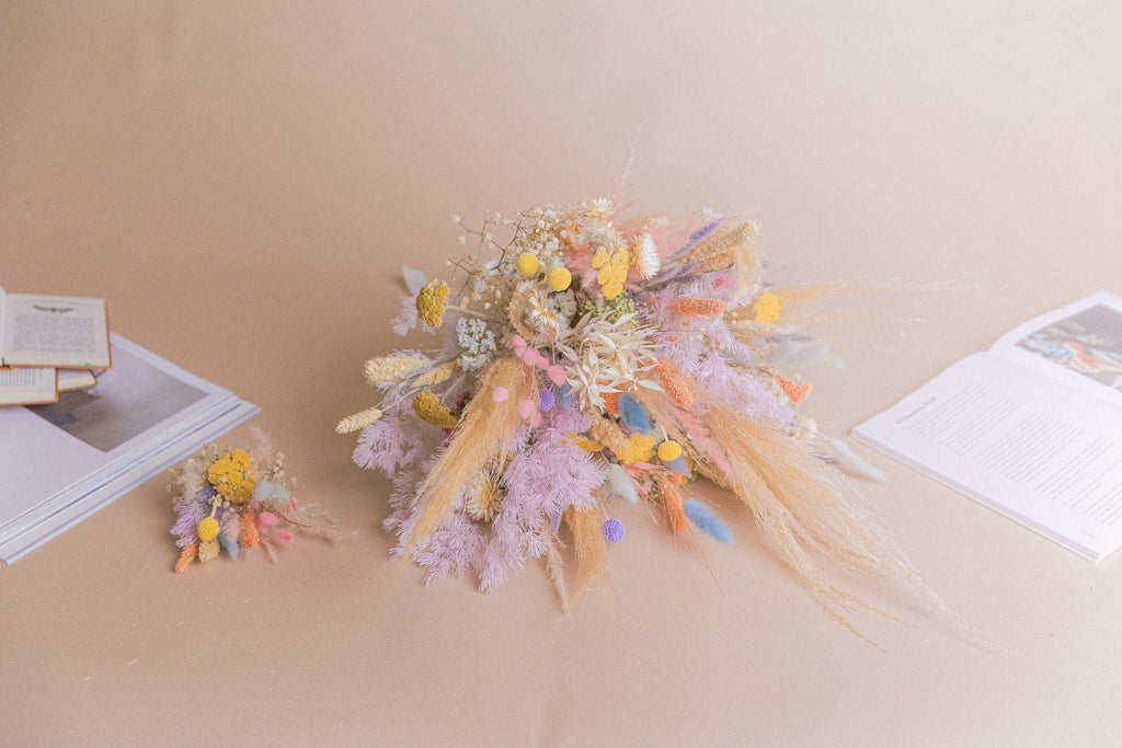 hiddenbotanicsweddings Bouquets Colourful Dried Flowers Bridal Bouquet - Pastel Lilac & Yellow