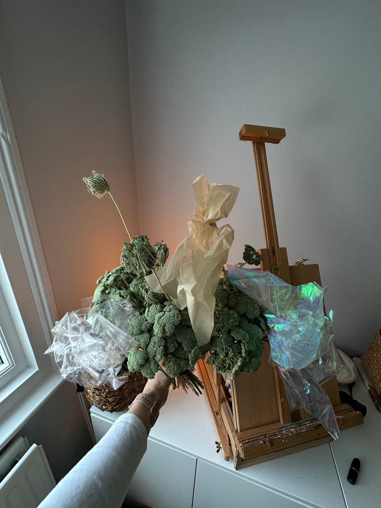 hiddenbotanicsweddings Bouquets Dried & Artificial Flowers Bridal Bouquet - Contemporary Green & Cream