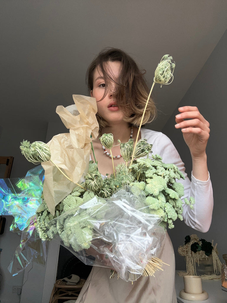 hiddenbotanicsweddings Bouquets Dried & Artificial Flowers Bridal Bouquet - Contemporary Green & Cream