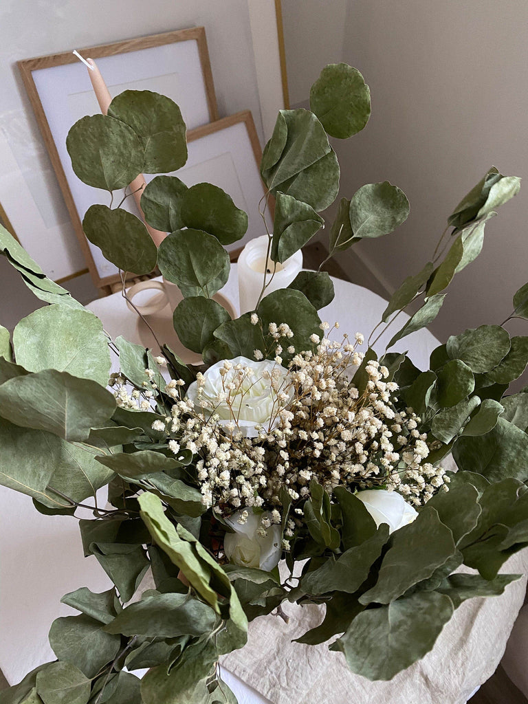 hiddenbotanicsweddings Bouquets Dried & Artificial Flowers Bridal Bouquet - Dark Green & White No. 1