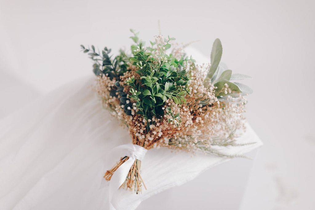 hiddenbotanicsweddings Bouquets Dried & Artificial Flowers Bridal Bouquet - Forest Green & Cream No. 2