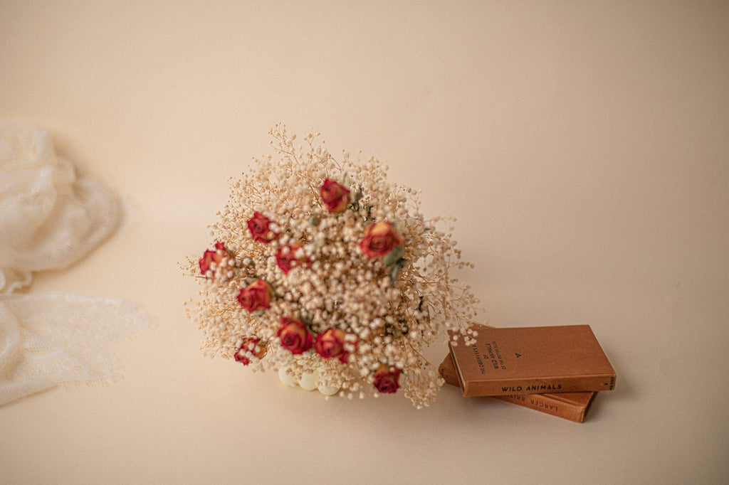 hiddenbotanicsweddings Bouquets Dried Flowers Bridal Bouquet - Rustic Red & Cream
