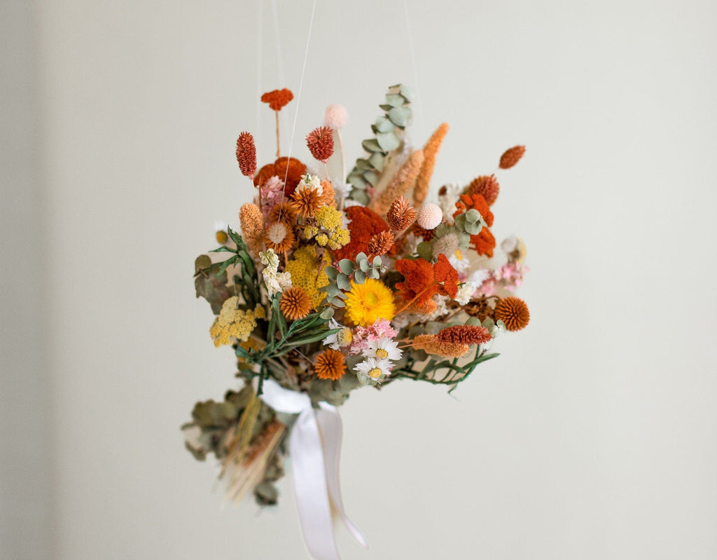 hiddenbotanicsweddings Burnt Orange Yarrow & Dried eucalyptus Wildflower bridal bouquet / billy balls bouquet / Boho Bridal Bouquet