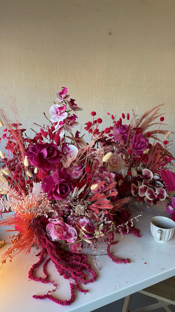 hiddenbotanicsweddings Centerpieces Dried & Artificial Flowers Top Table Centerpiece - Hot Pink