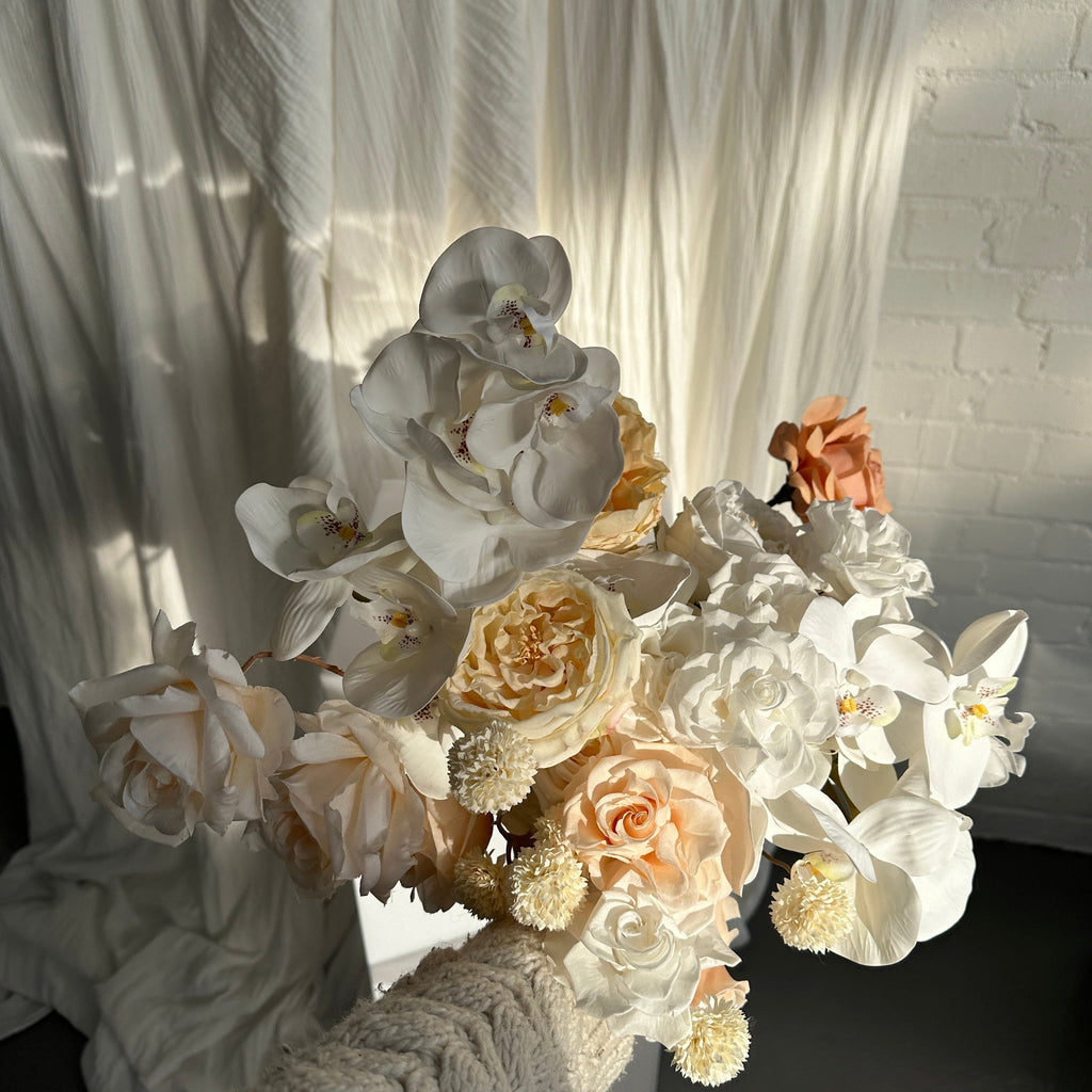 hiddenbotanicsweddings Centerpieces Dried & Artificial Flowers Top Table Centerpiece - Ivory White & Peach