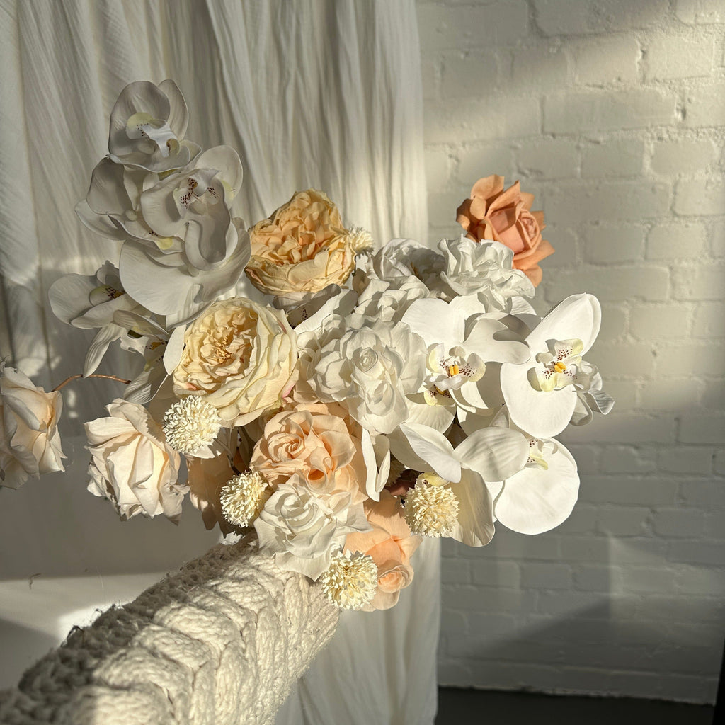 hiddenbotanicsweddings Centerpieces Dried & Artificial Flowers Top Table Centerpiece - Ivory White & Peach