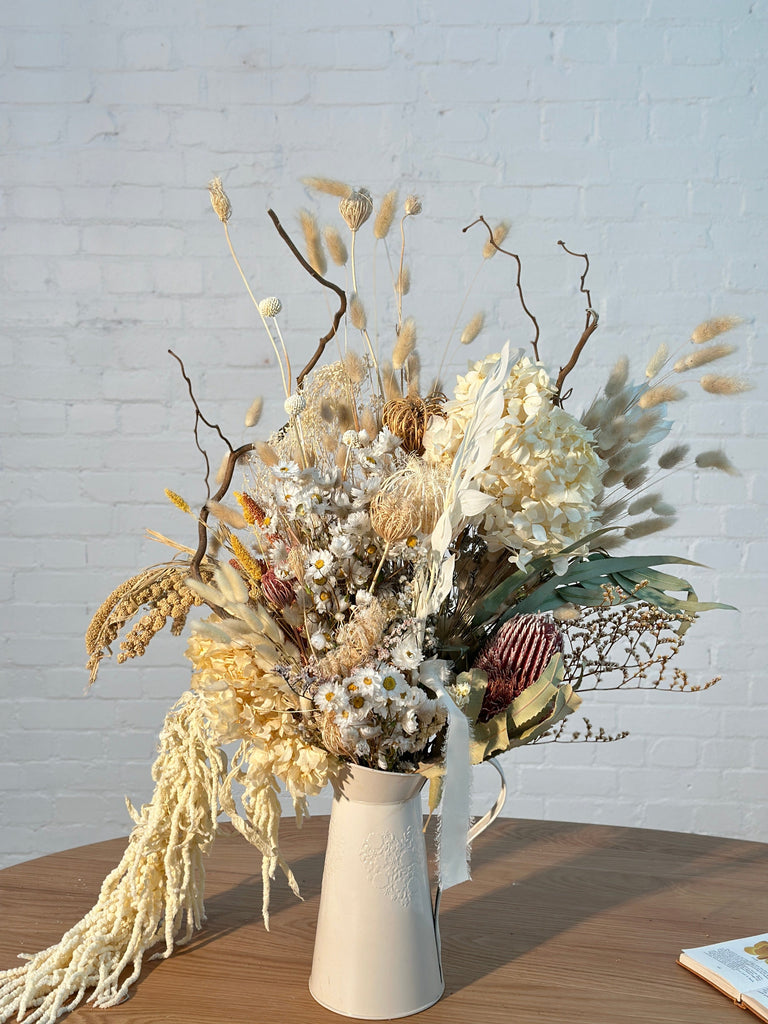 hiddenbotanicsweddings Centerpieces Dried Flowers Top Table Centerpiece - Neutral White & Yellow