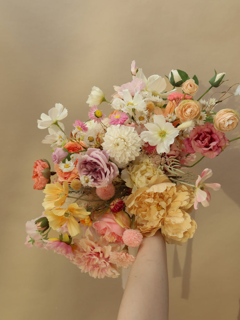 hiddenbotanicsweddings Colourful Artificial Flowers Bridal Bouquet - Meadow Yellow & Pink