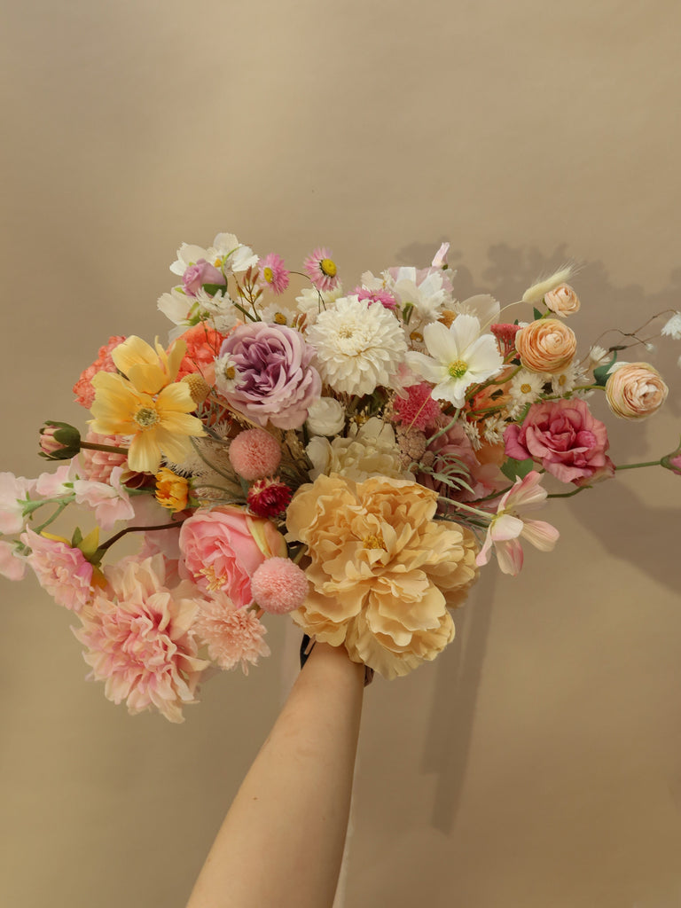 hiddenbotanicsweddings Colourful Artificial Flowers Bridal Bouquet - Meadow Yellow & Pink