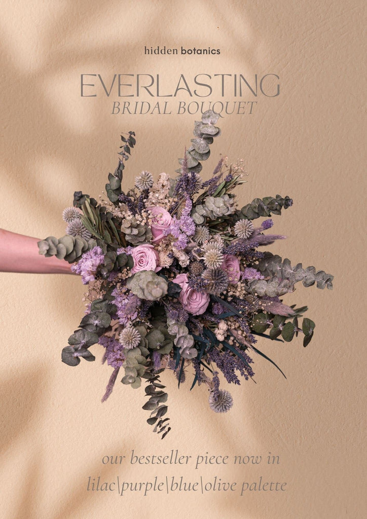 hiddenbotanicsweddings Dried Pale Eucalyptus, Scottish Globe Thistles & Lilac Eternal Roses Wildflower bridal bouquet / Lilac Wedding Bouquet / Purple Wedding