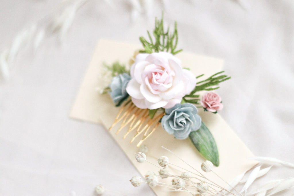hiddenbotanicsweddings Hair Combs Flower Hair Comb / Blush Pink Mulberry Paper Rose Wedding Comb