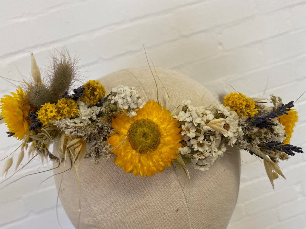 hiddenbotanicsweddings Hair Crowns Lavender & Straw Flowers Wildflower Dried Flower Crown / Bridal Crown / Wedding Flower Crown