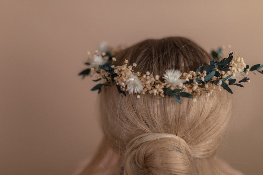 hiddenbotanicsweddings Hair Crowns Straw Flowers & Dried Eucalyptus Baby's Breath Crown / Gypsophila Crown / Real Dried Flowers Crown / Dried Wedding Crown