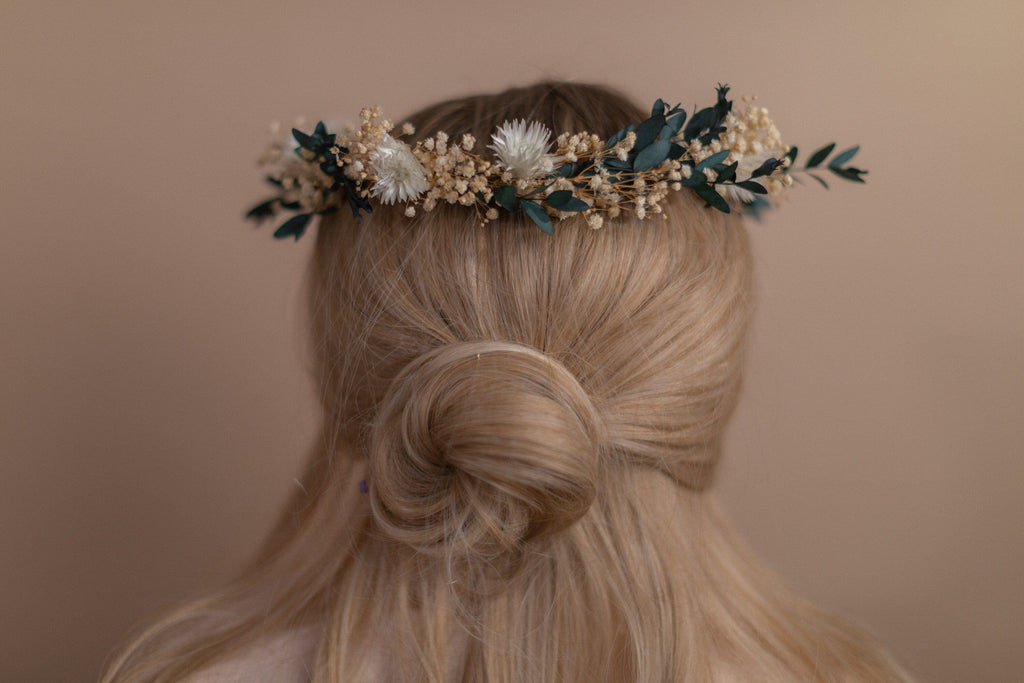 hiddenbotanicsweddings Hair Crowns Straw Flowers & Dried Eucalyptus Baby's Breath Crown / Gypsophila Crown / Real Dried Flowers Crown / Dried Wedding Crown