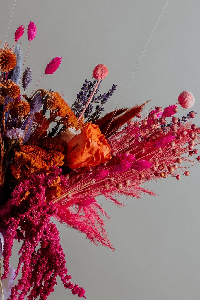 hiddenbotanicsweddings Hot Pink & Burnt Orange Pampas Grass Boho Bridal Bouquet / Boho Wedding Flowers