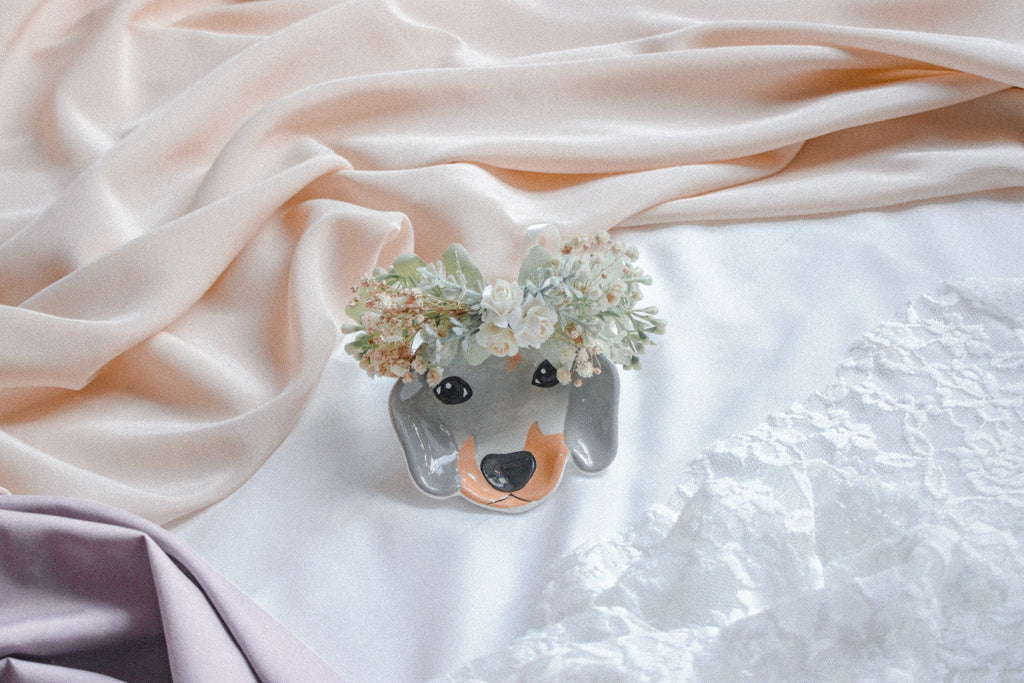 hiddenbotanicsweddings Pet Crowns White Dog flower collar, dog flower collar, puppy flower collar, puppy flower collar, flower collar