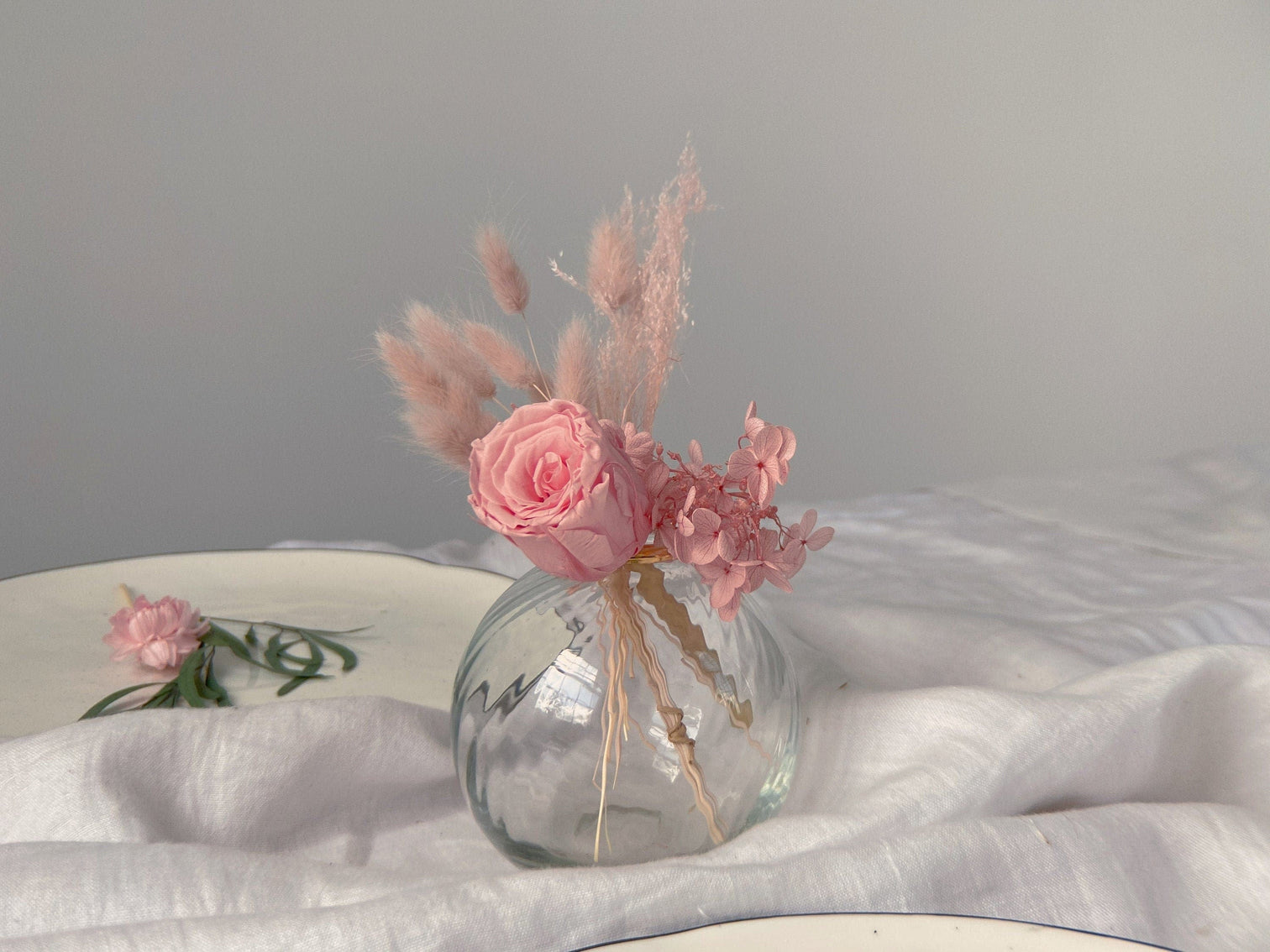 Floral Home Decorations Floral Home Decorations All Pink Preserved Rose and Hydrangea Floral Vase Arrangment / Dried Flower Arrangment