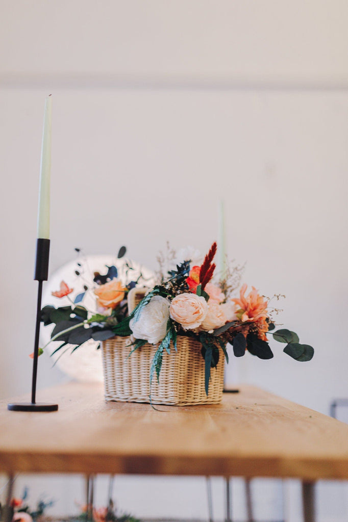 hiddenbotanicsweddings 2 Pieces Wedding Rustic Centerpiece With Preserved Eucalyptus Flowers / Fower decoration - Cream & Peach Artificial Flowers