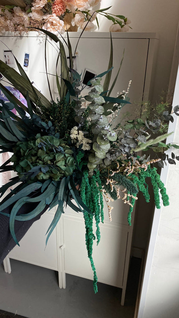 hiddenbotanicsweddings All Preserved Green Hydrangea & Amaranthus With Eucalyptus Bridal Woodland Bouquet / Boho Bride Bouquet / Forest Bouquet / Elven Bouquet