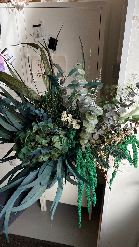 hiddenbotanicsweddings All Preserved Green Hydrangea & Amaranthus With Eucalyptus Bridal Woodland Bouquet / Boho Bride Bouquet / Forest Bouquet / Elven Bouquet