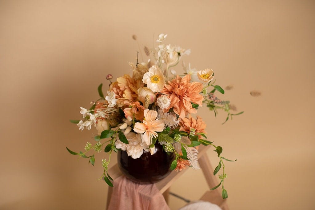 hiddenbotanicsweddings Bouquets Artifical Flowers Bridal Bouquet - Sunset Peach & White