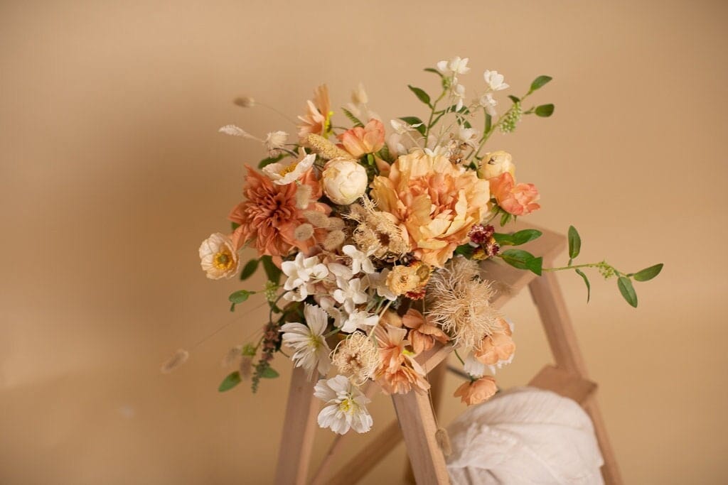hiddenbotanicsweddings Bouquets Artifical Flowers Bridal Bouquet - Sunset Peach & White
